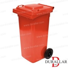 120 Litre Plastik Çöp Konteyneri Kırmızı Renk